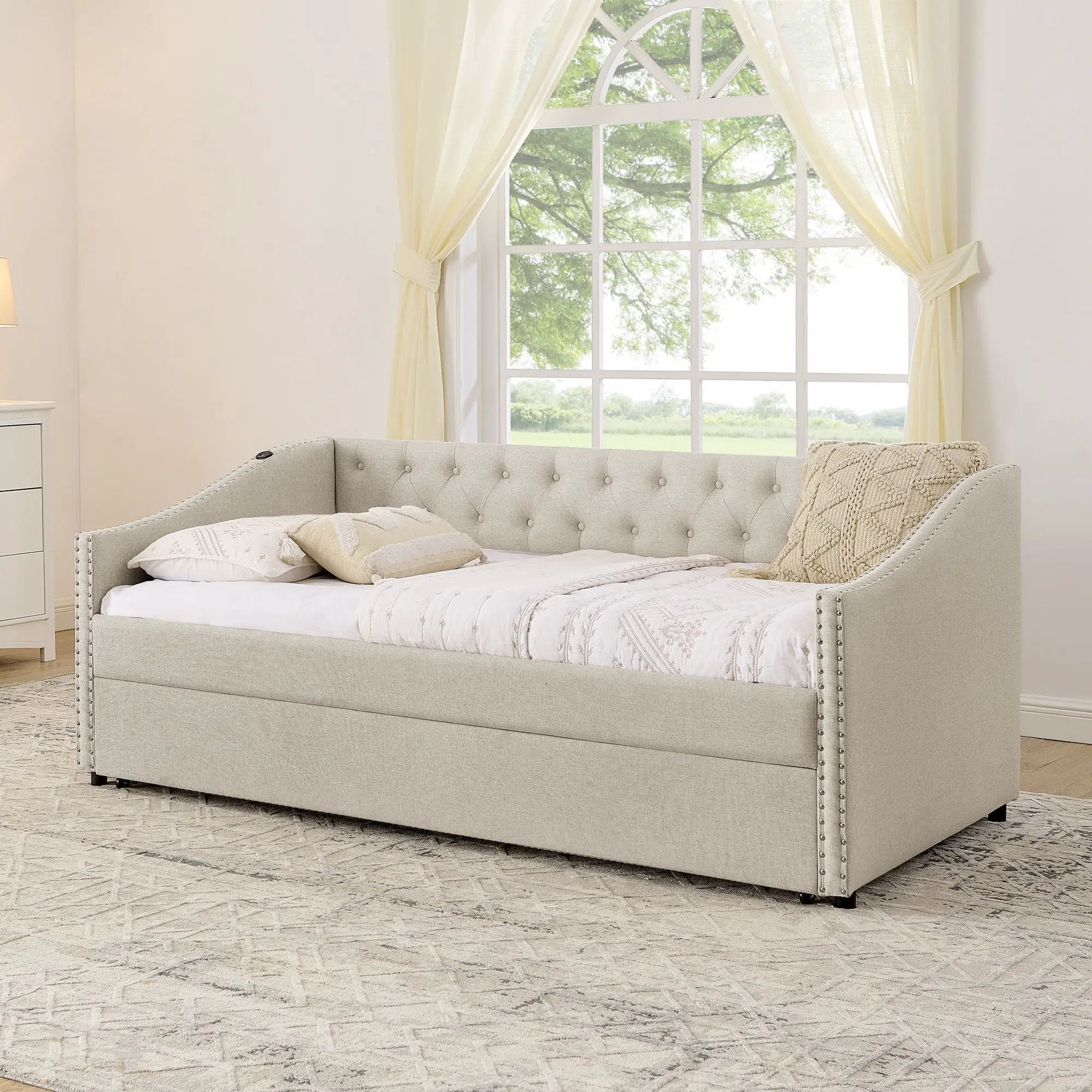 Upholstered Daybed With USB Charging & Pull Out Bed by Unique Piece Furniture
