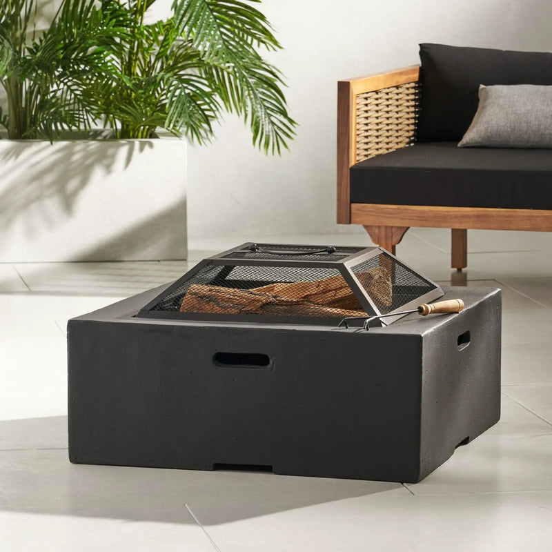 Outdoor Square MGO Wood Burning Fire Pit - Dark Gray by HouseOfZazla