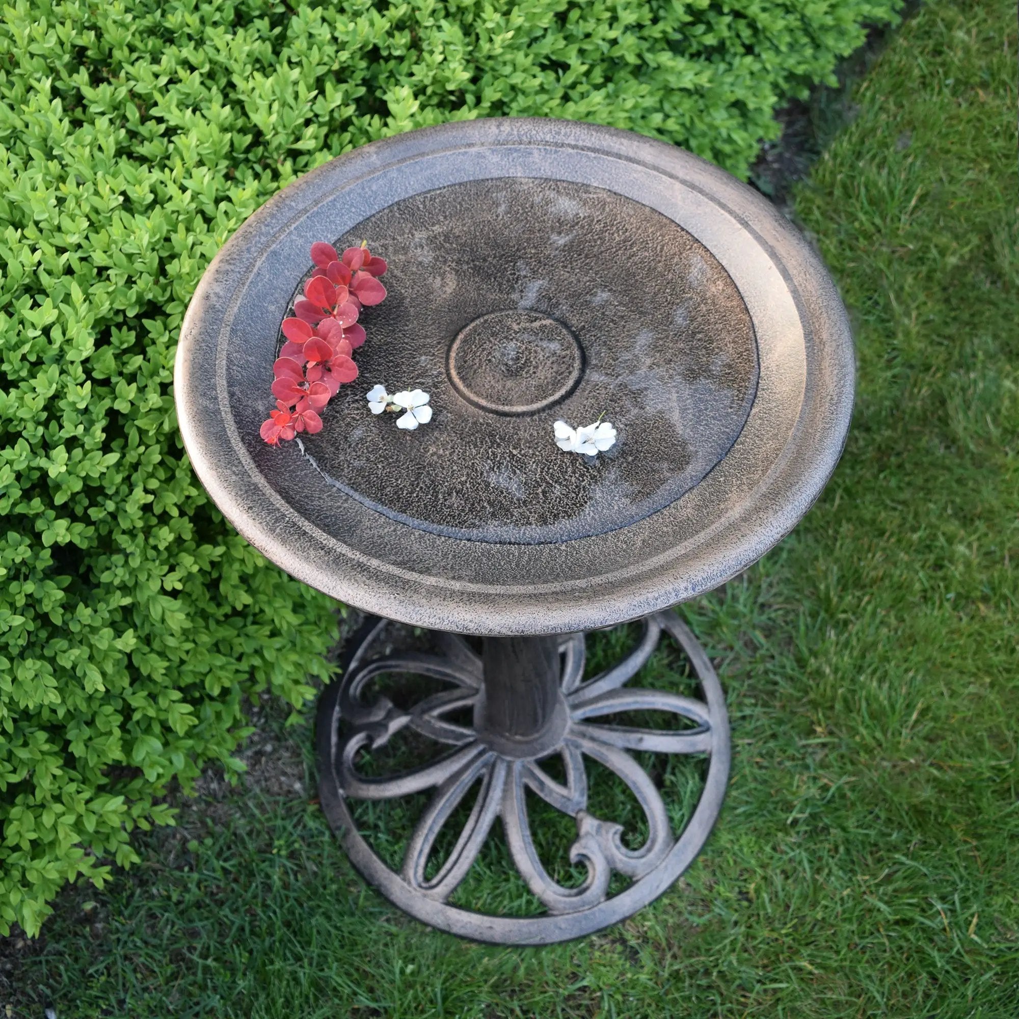 Modern Round Cast Aluminum Metal 28-in Bronze Bird Bath by Sharicks
