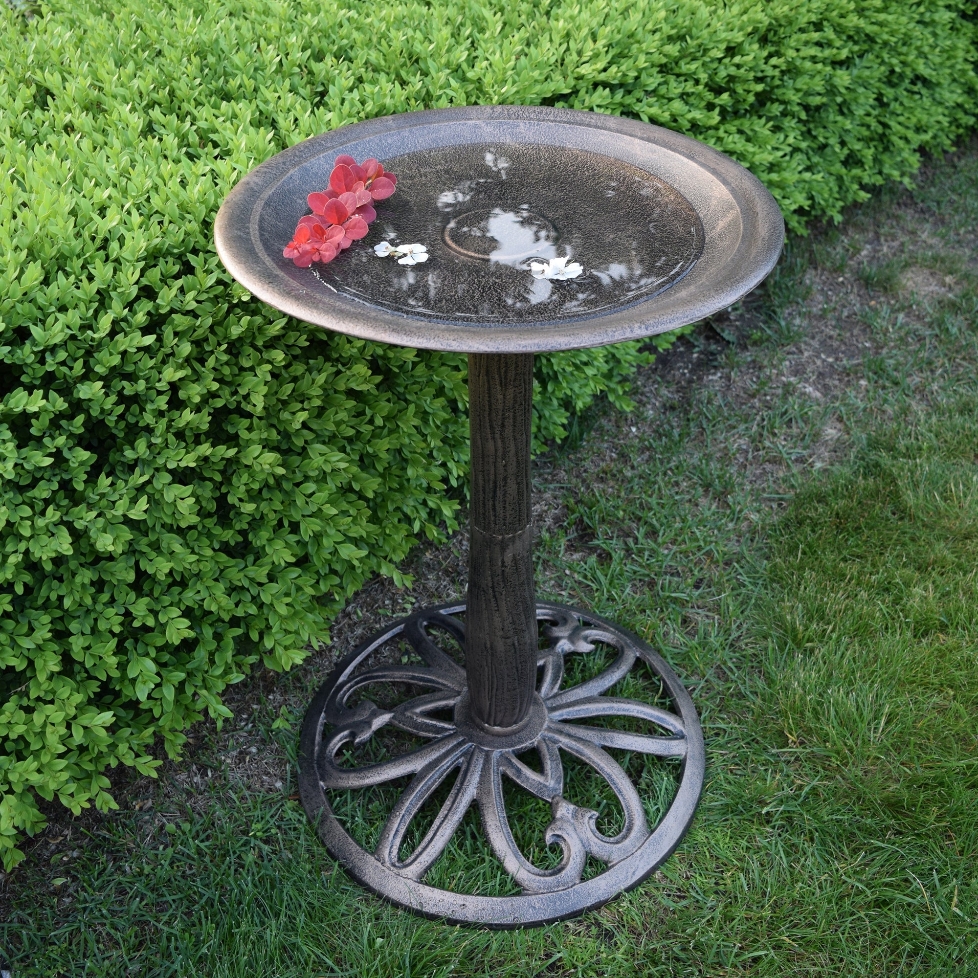 Modern Round Cast Aluminum Metal 28-in Bronze Bird Bath by Sharicks
