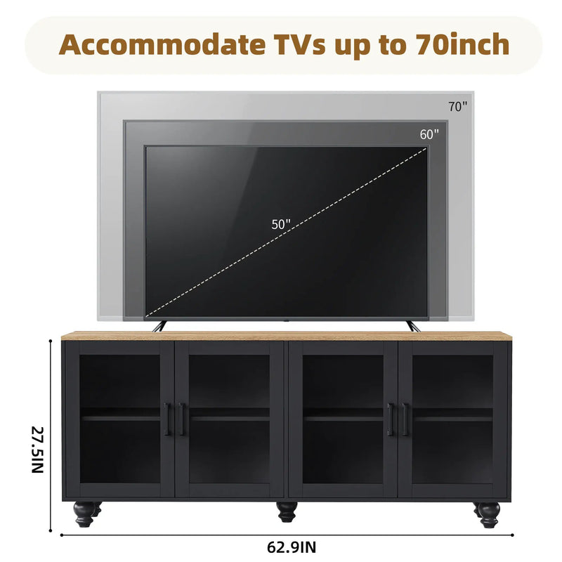 ON-TREND Farmhouse TV Stand with Tempered Glass Doors by HouseOfZazla