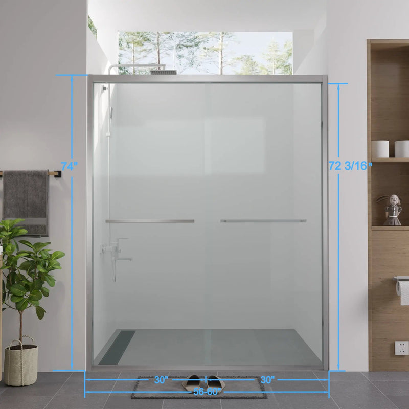 56-60"x74" Aluminum Frame Double Sliding Shower Door by HouseOfZazla