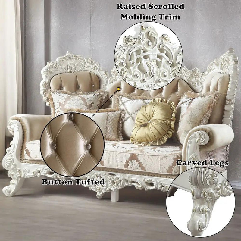 Vanaheim - Loveseat With 5 Pillows - Fabric & Antique White by Unique Piece Furniture