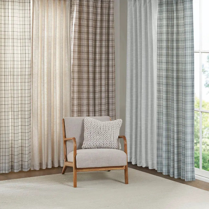 Plaid Rod Pocket and Back Tab Curtain Panel with Fleece Lining Natural 50x95 by HouseOfZazla