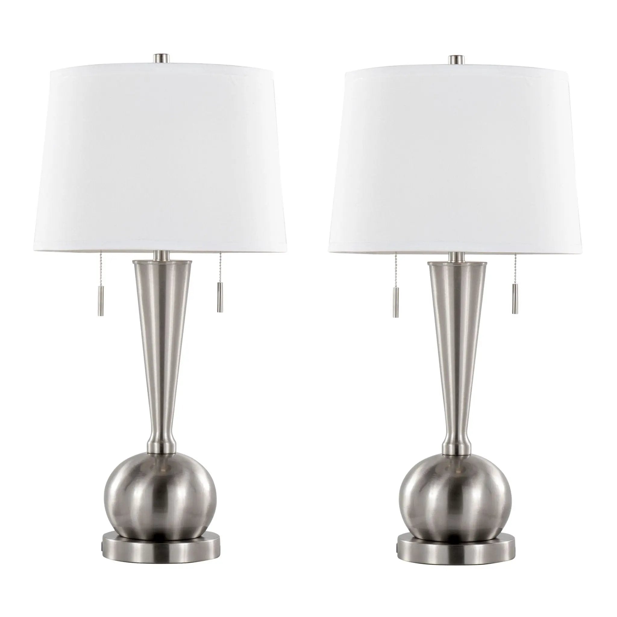 Jules - Contemporary Table Lamp Built In USB Port (Set of 2) - Nickel / White by HouseOfZazla