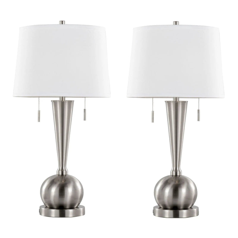 Jules - Contemporary Table Lamp Built In USB Port (Set of 2) - Nickel / White by HouseOfZazla