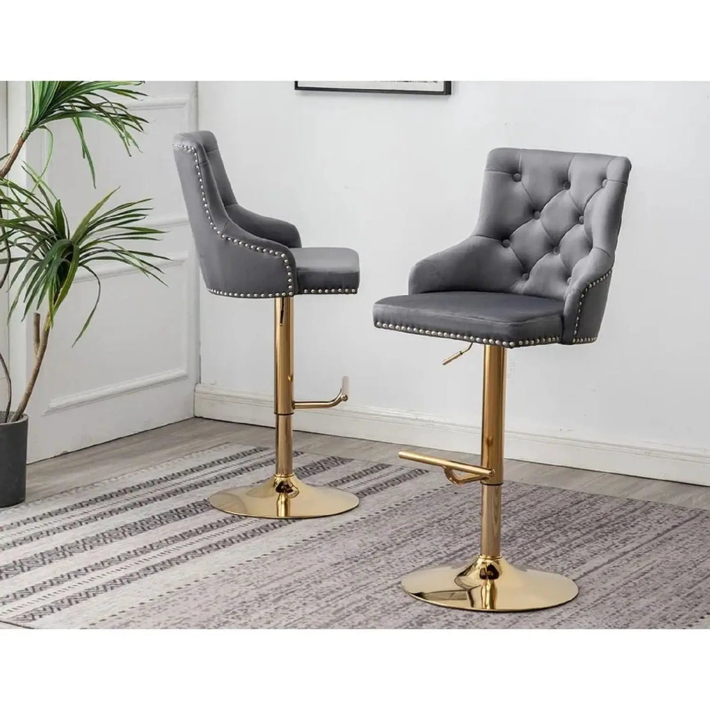 Adjustable Swivel Bar Stool With Nailhead Trim (Set of 2) by Unique Piece Furniture