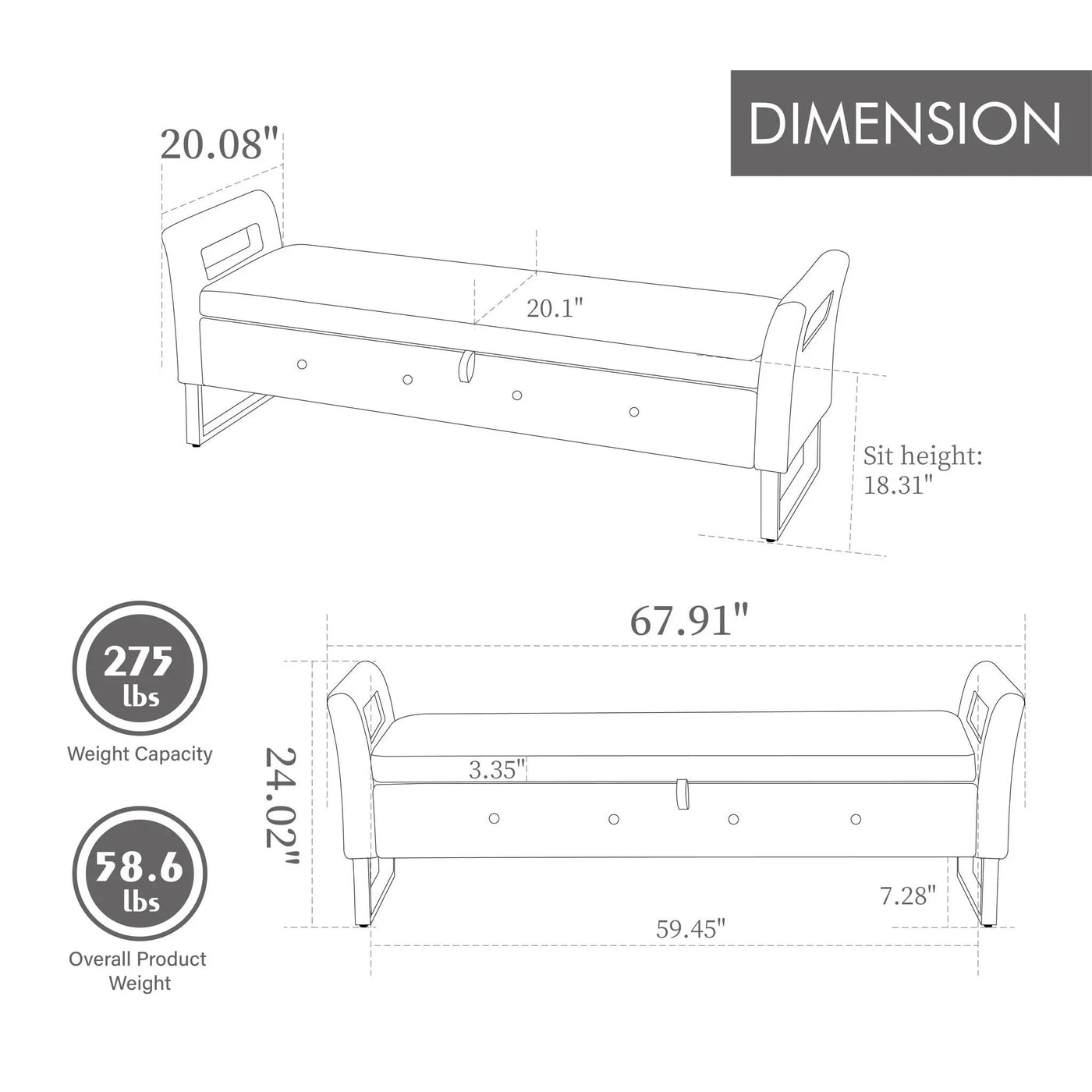 Wide Storage Soft Ottoman Bench With Armrests by HouseOfZazla