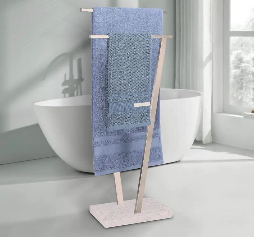 Winmien Freestanding Towel Rack for Bathroom, SUS 304 Stainless Steel Towel Holder with Marble Base for Bathroom Floor, Pool, 2-Tier (Brushed Nickel) by Selzalot