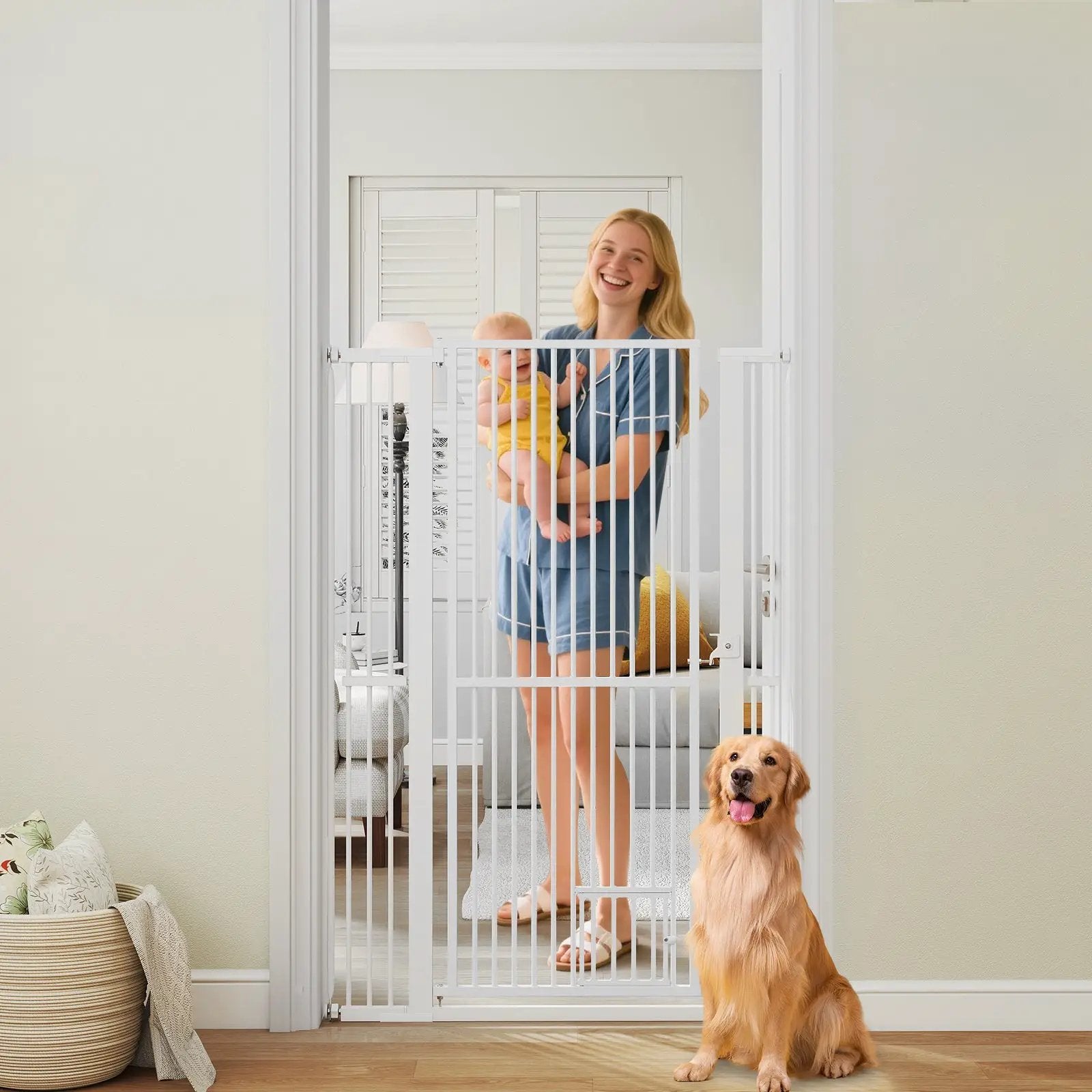 59‚Äù Extra Tall Pet Gate Heavy-Duty Metal Cat Gate with Wide Opening-White by DirectDeals