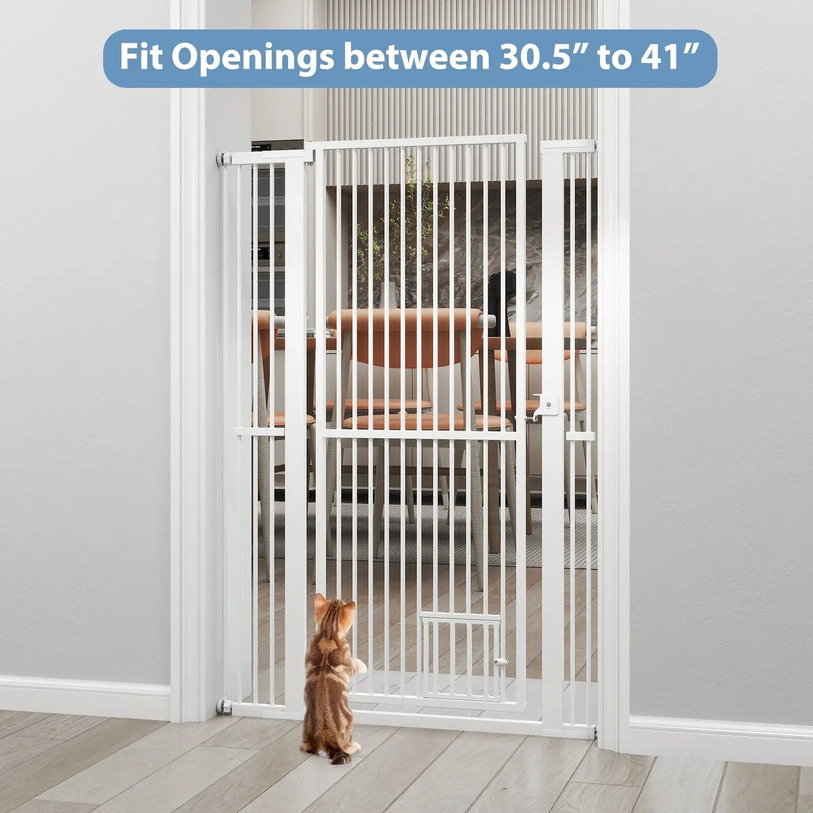 59‚Äù Extra Tall Pet Gate Heavy-Duty Metal Cat Gate with Wide Opening-White by DirectDeals