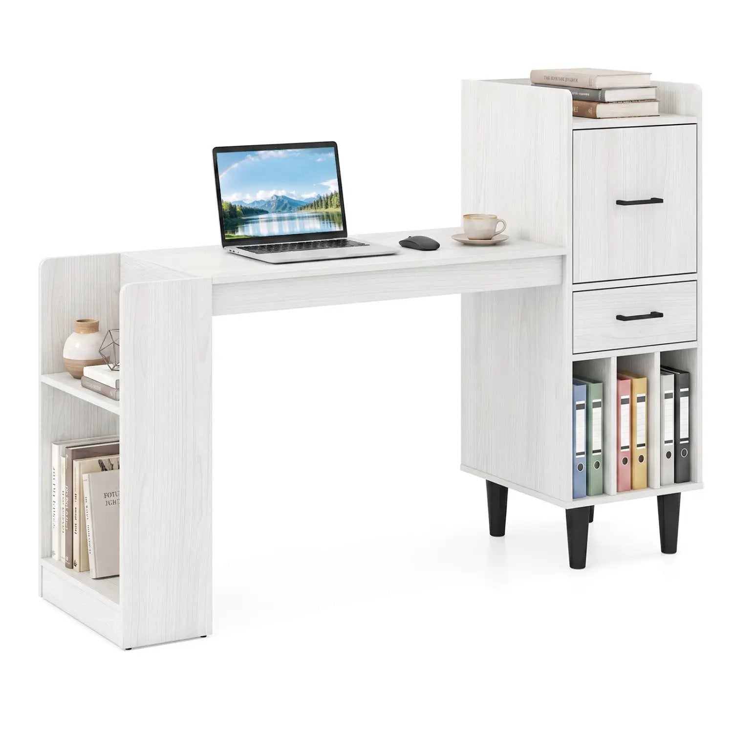 59" L-Shaped Corner Desk with Storage Shelves and Drawer by DirectDeals