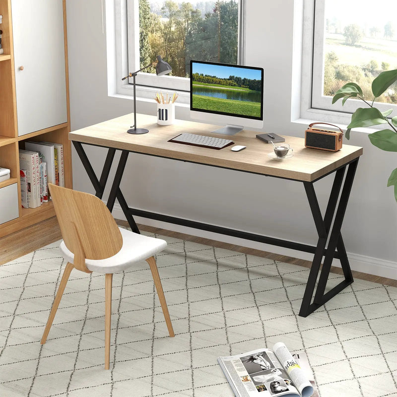59 Inch Computer Desk with Heavy-duty Metal Frame and Crossbar-Gray by DirectDeals