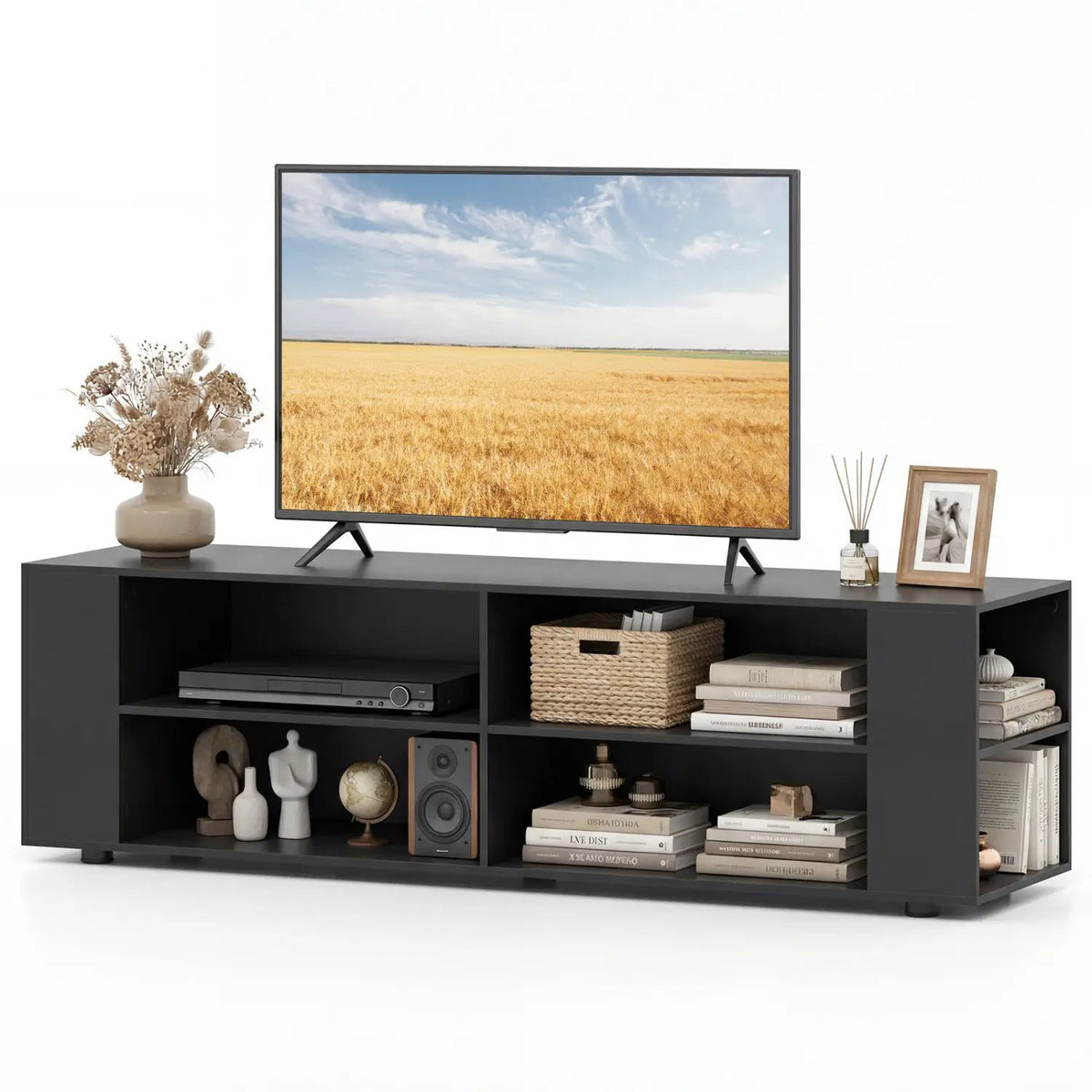 59 Inch Console Storage Entertainment Media Wood TV Stand-Walnut, photo 9 of 14