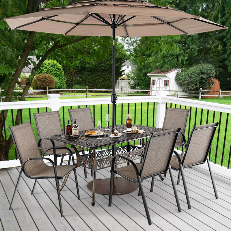 59 Inch Aluminum Patio Dining Table with Umbrella Hole fot 6 Persons-Bronze by DirectDeals