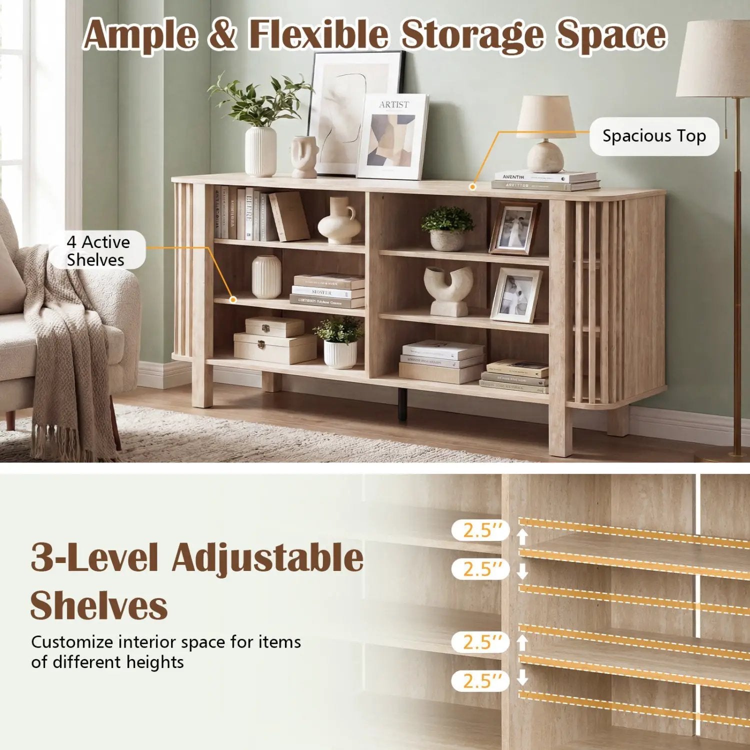 59 Inch TV Stand for TVs Up to 55 Inches with Adjustable Shelves by DirectDeals
