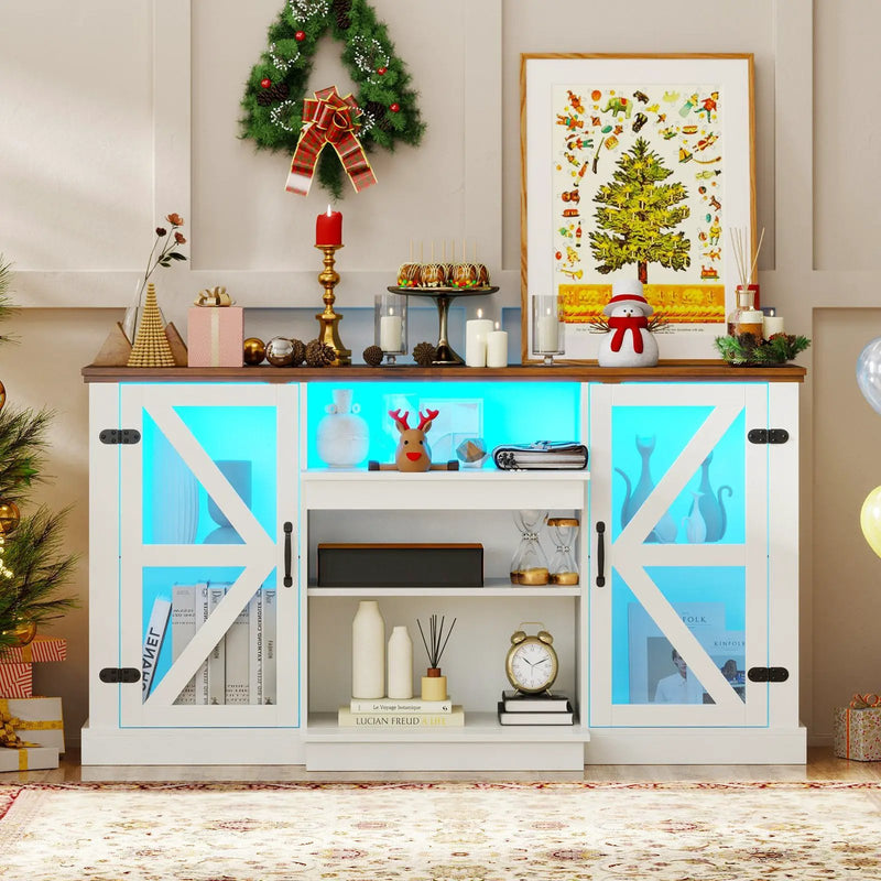 59 Inches Media Console Table with 3-Level Shelves and 22 Dynamic Modes-White by DirectDeals