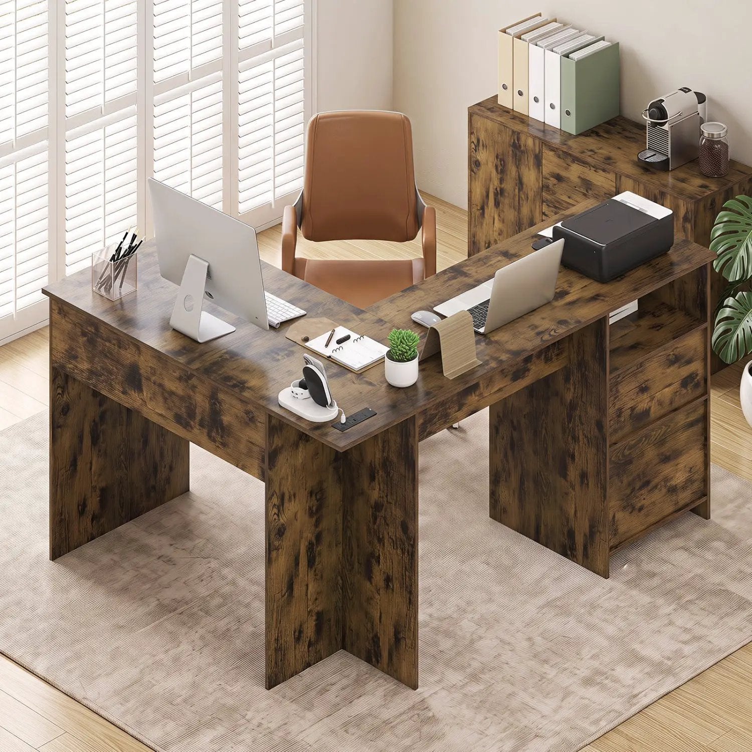 59" L-Shaped Executive Desk with Power Outlets and Storage by DirectDeals