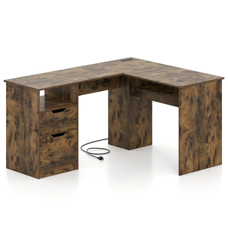 59" L-Shaped Executive Desk with Power Outlets and Storage by DirectDeals