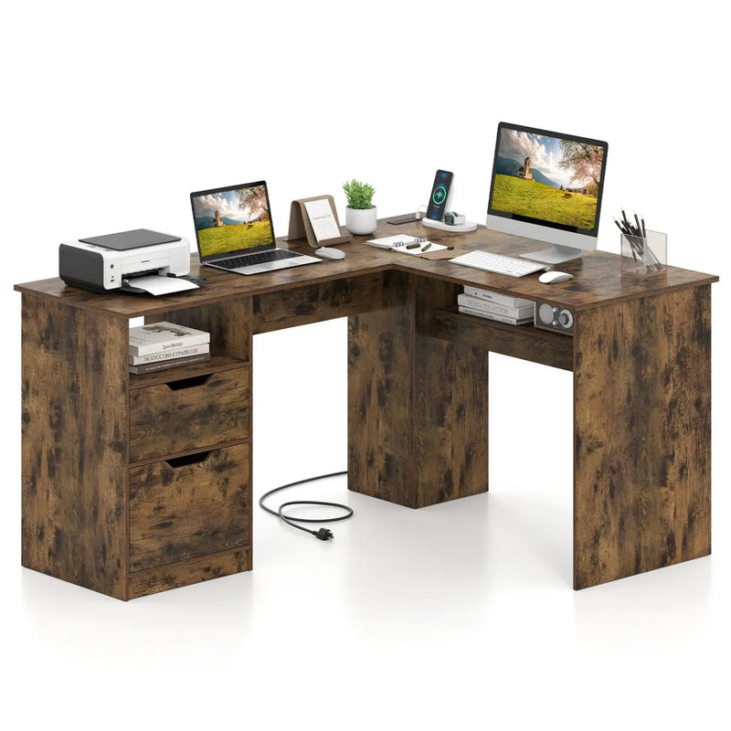 59" L-Shaped Executive Desk with Power Outlets and Storage by DirectDeals