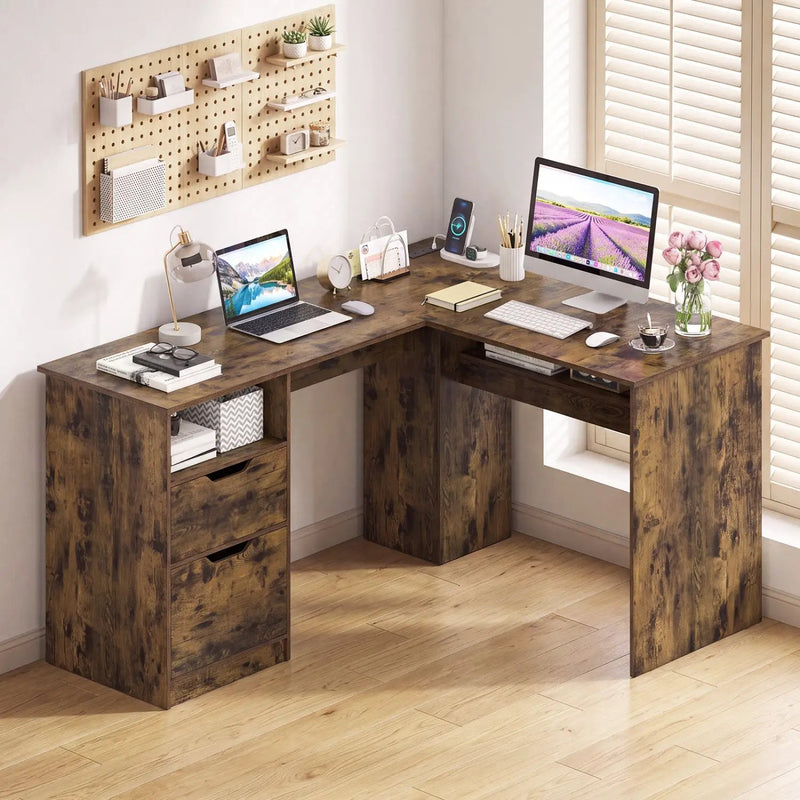 59" L-Shaped Executive Desk with Power Outlets and Storage by DirectDeals