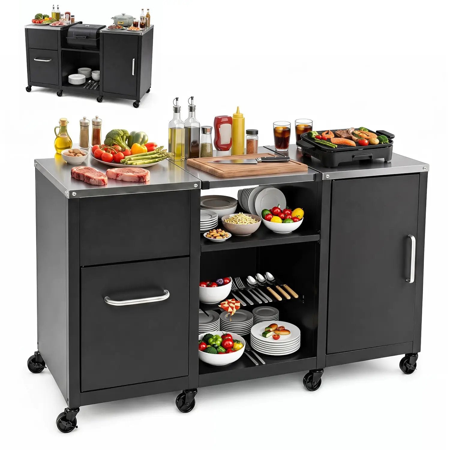 Outdoor Grill Table 59" with Removable Shelves & Storage by DirectDeals