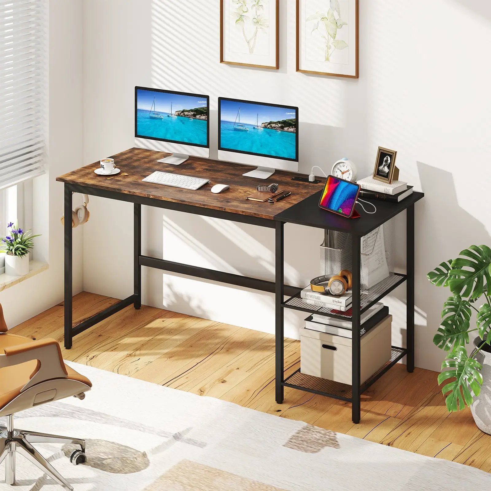 59 Inch Home Office Computer Desk with Removable Storage Shelves by DirectDeals
