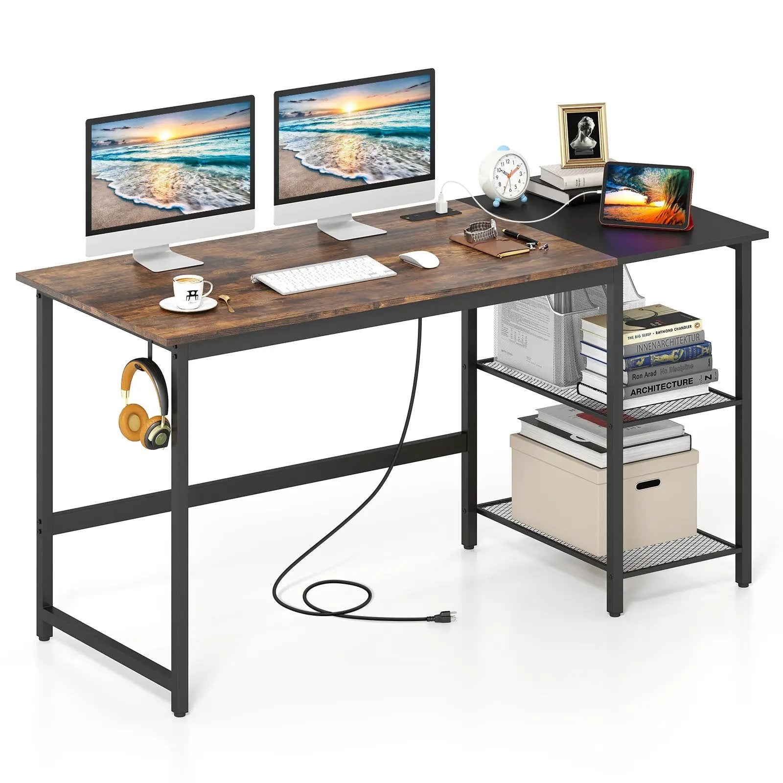 59 Inch Home Office Computer Desk with Removable Storage Shelves by DirectDeals