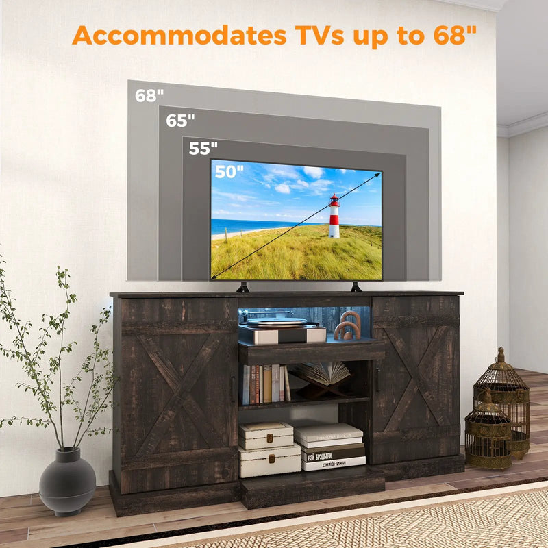 58 Inches TV stand for TVs up to 65 Inches with 20 Color Led Lights-Coffee by DirectDeals