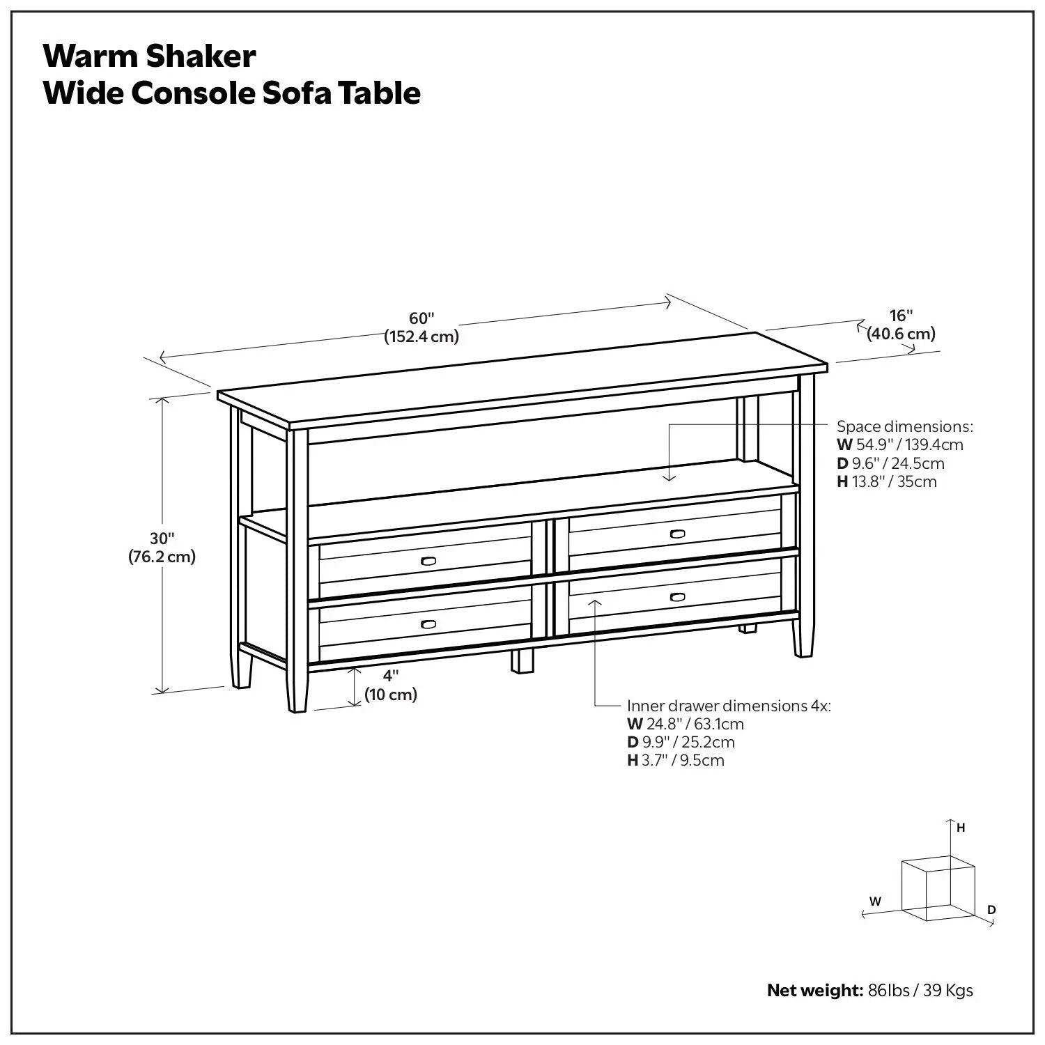 Warm Shaker - Wide Console Sofa Table - Light Golden Brown by Unique Piece Furniture