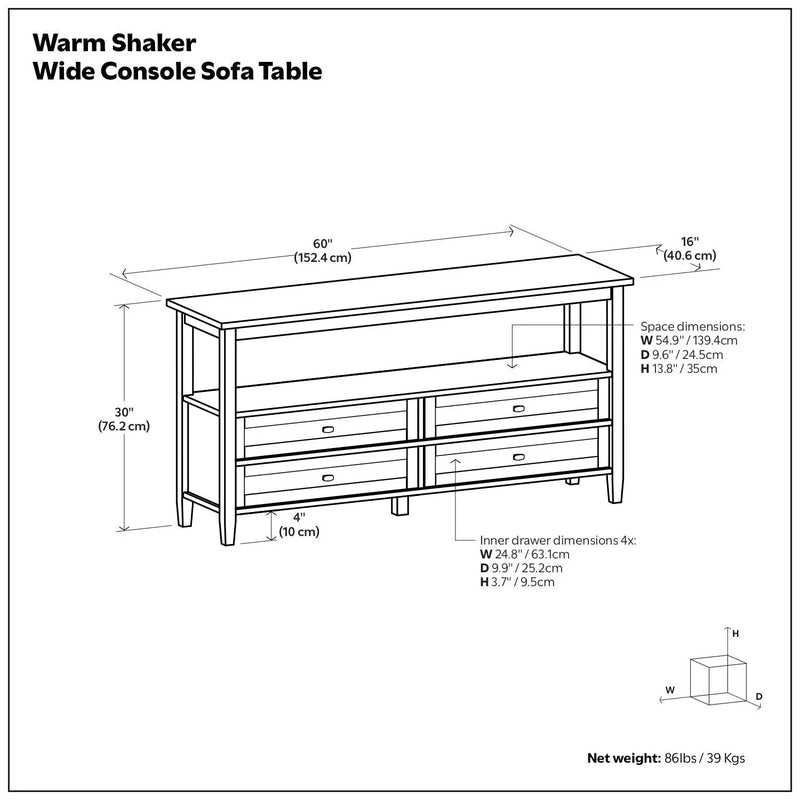 Warm Shaker - Wide Console Sofa Table - Light Golden Brown by Unique Piece Furniture