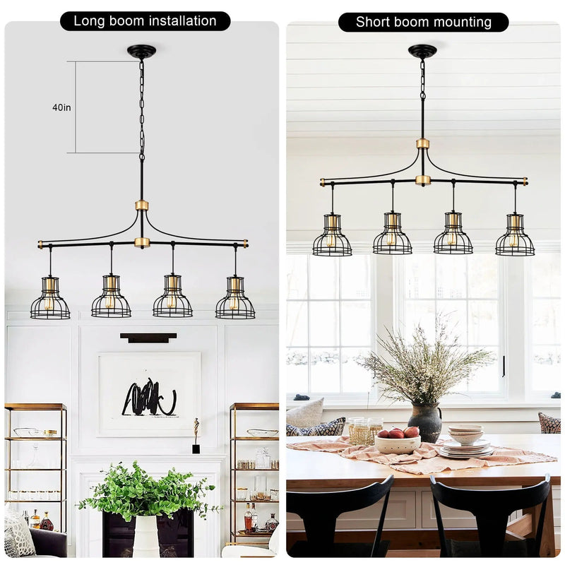 Dining Room Light Fixture / Chandelier Table, 40 -" Hanging For Farmhouse Linear Chandeliers, 5 Light Kitchen Island Lighting Ceiling Chandelier, With Metal Lampshade - Gold / Matte Black by Unique Piece Furniture