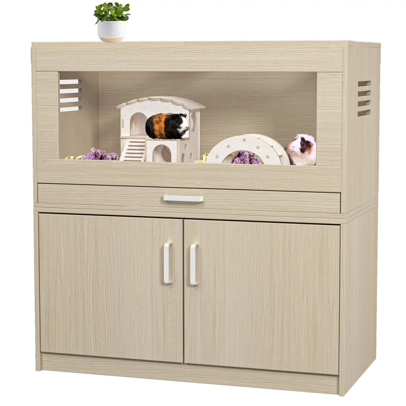 Guinea Pig Cages, Hamster Cage Wood With Independent Storage Cabinet, House For Rat Chinchilla With Guinea Pig Hutch And Bridge, Openable Top With Acrylic Sheets by HouseOfZazla