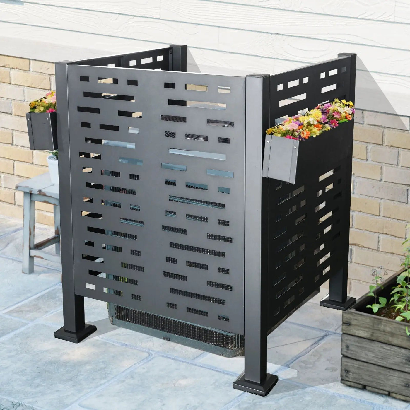 Air Conditioner Fence For Outdoor Units, Metal Privacy Fence Cover, Perfect To Conceal Air Conditioning Units, 3 Fence Panel by HouseOfZazla