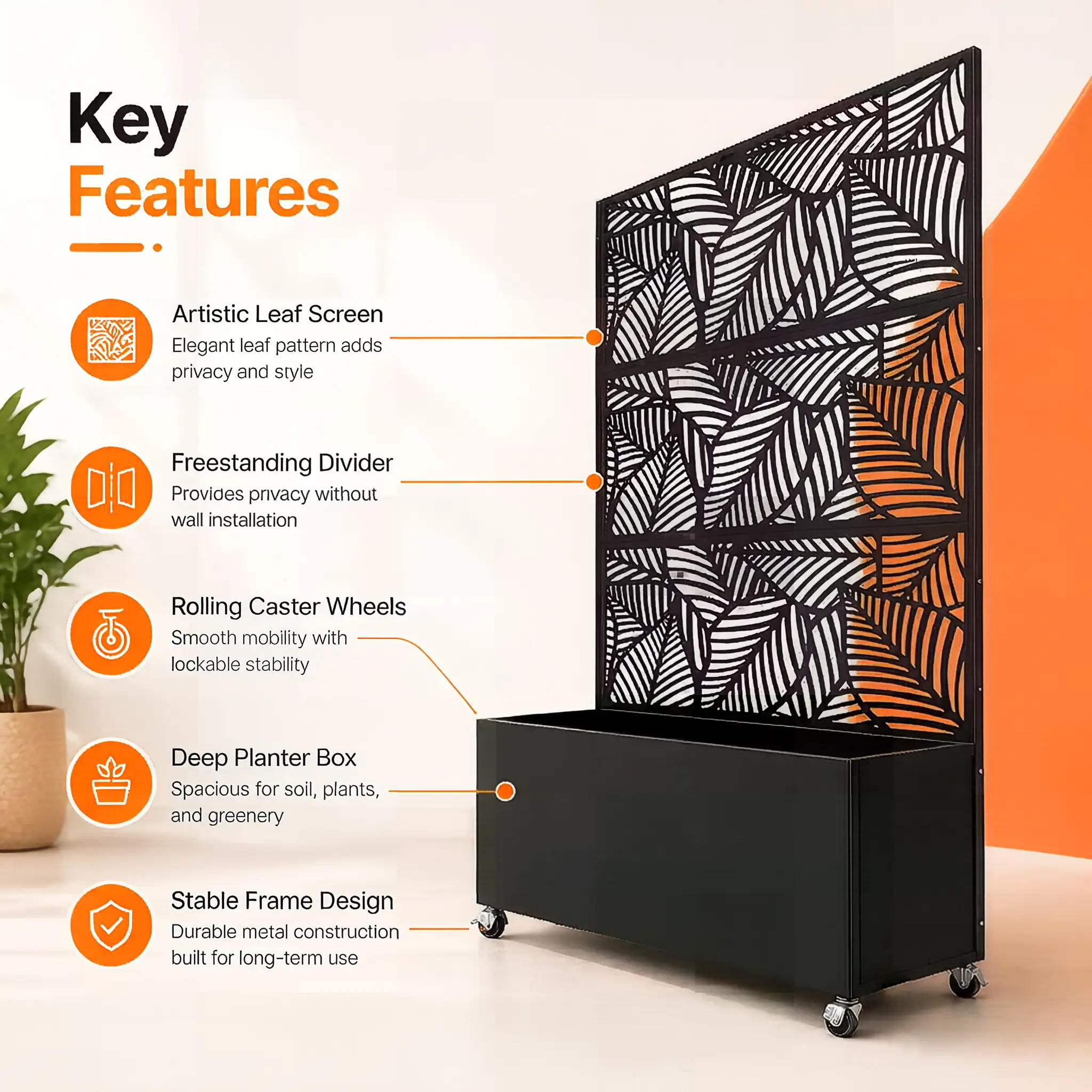 70.87" H × 46.06" W Leaf Pattern Privacy Screen with Planter Box by HouseOfZazla