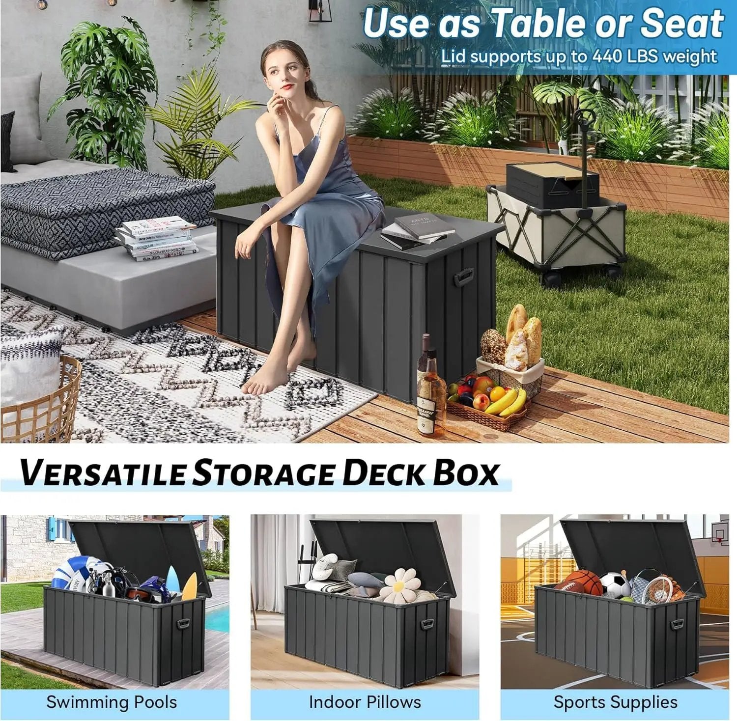 190 Gallon Metal Deck Box, Waterproof Steel Outdoor Storage Bench by HouseOfZazla
