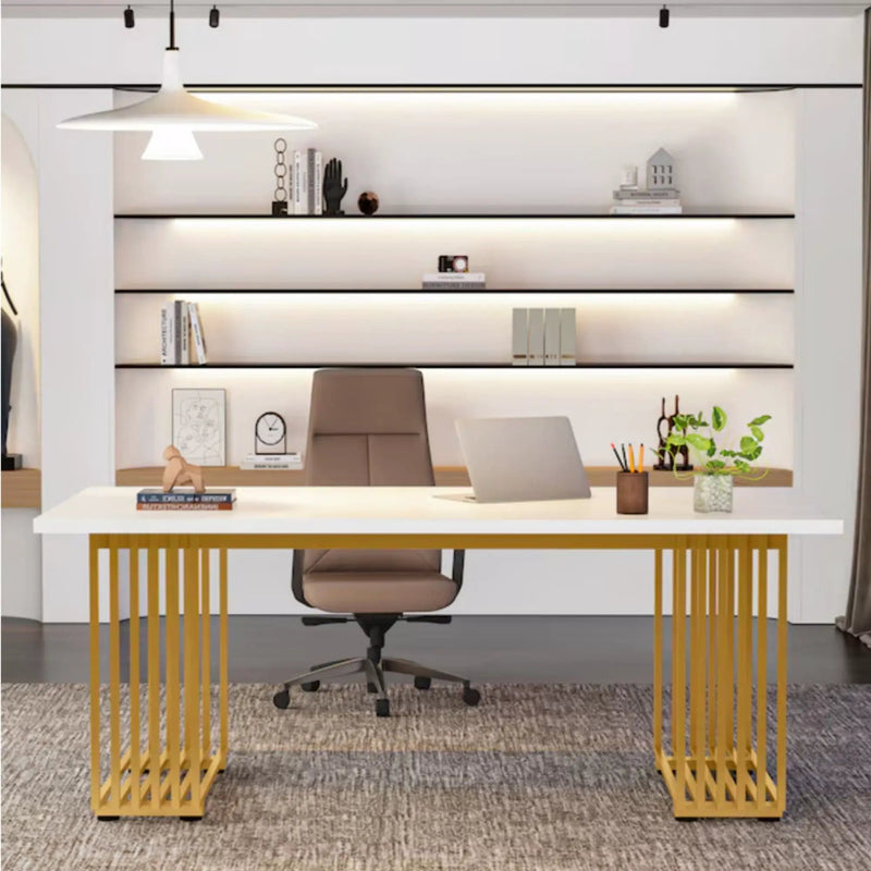Office Executive Desk For Home Office - White / Gold by HouseOfZazla