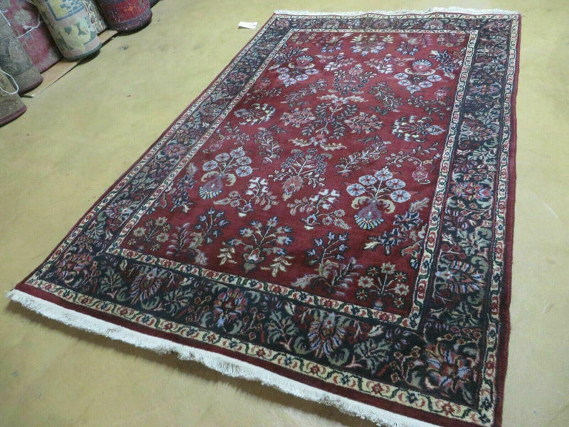 4' X 6' Vintage Handmade Fine India Jaipur Floral Oriental Wool Rug Red Nice by Jewel Rugs