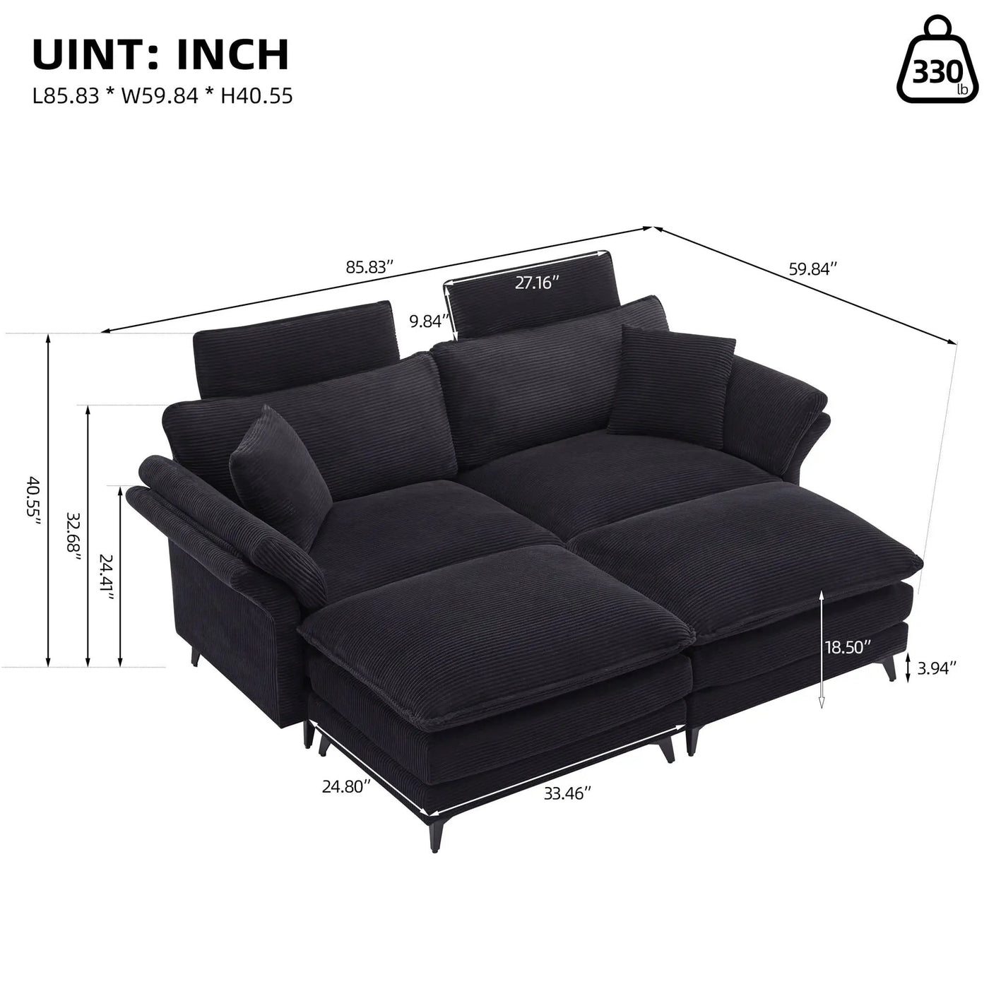 Modern Deep Seat Sectional Sofa With Ottoman by Unique Piece Furniture