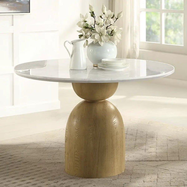 Kala - Round Dining Table With Marble Top - Natural Marble Top & Oak, photo 2 of 6