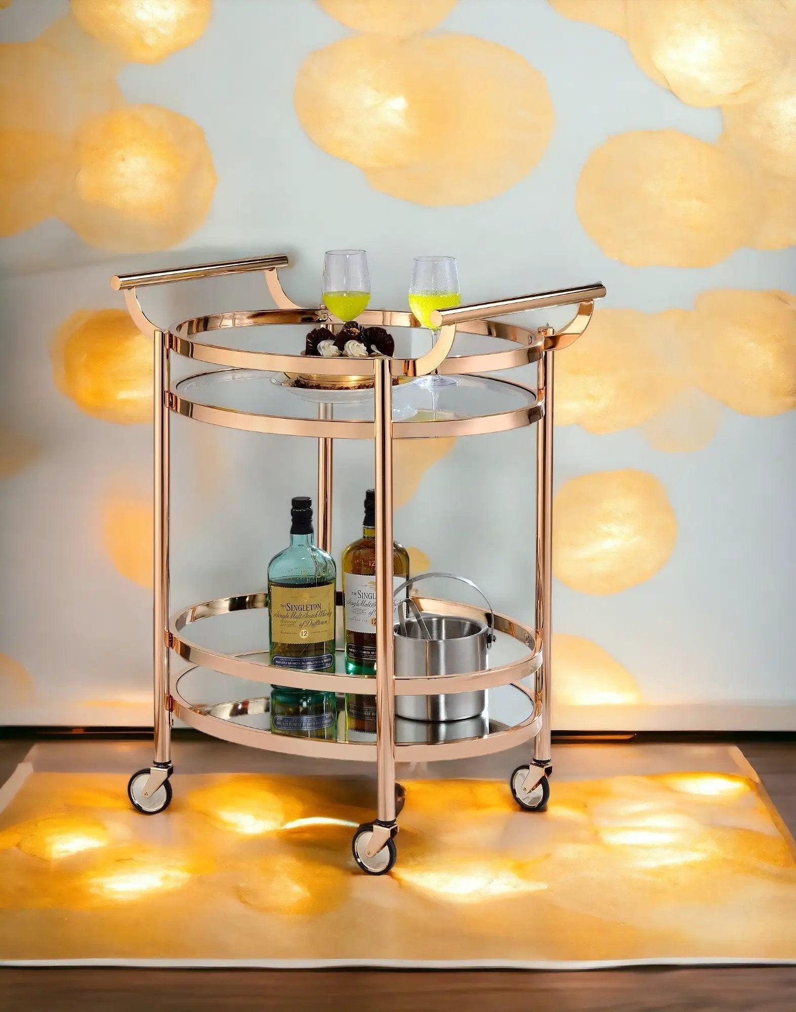 Lakelyn Clear Glass & Rose Gold Finish Serving Cart by HouseOfZazla