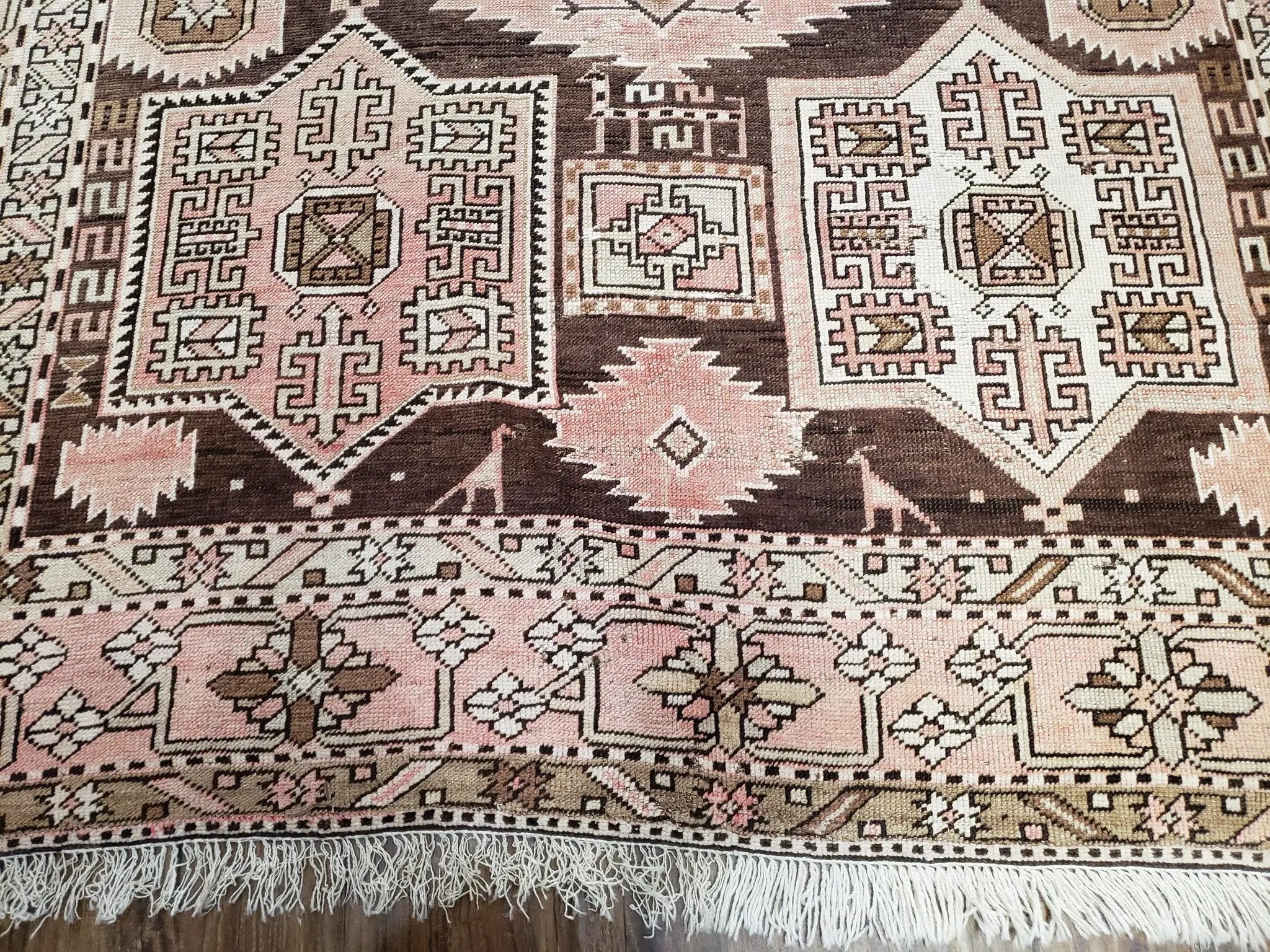 Antique Caucasian Rug 5' 5" x 10' 9", Shirvan Carpet, Wide Oriental Corridor Runner, Quality Handmade Hand-Knotted Wool Rug, Pale Pink Black by Jewel Rugs