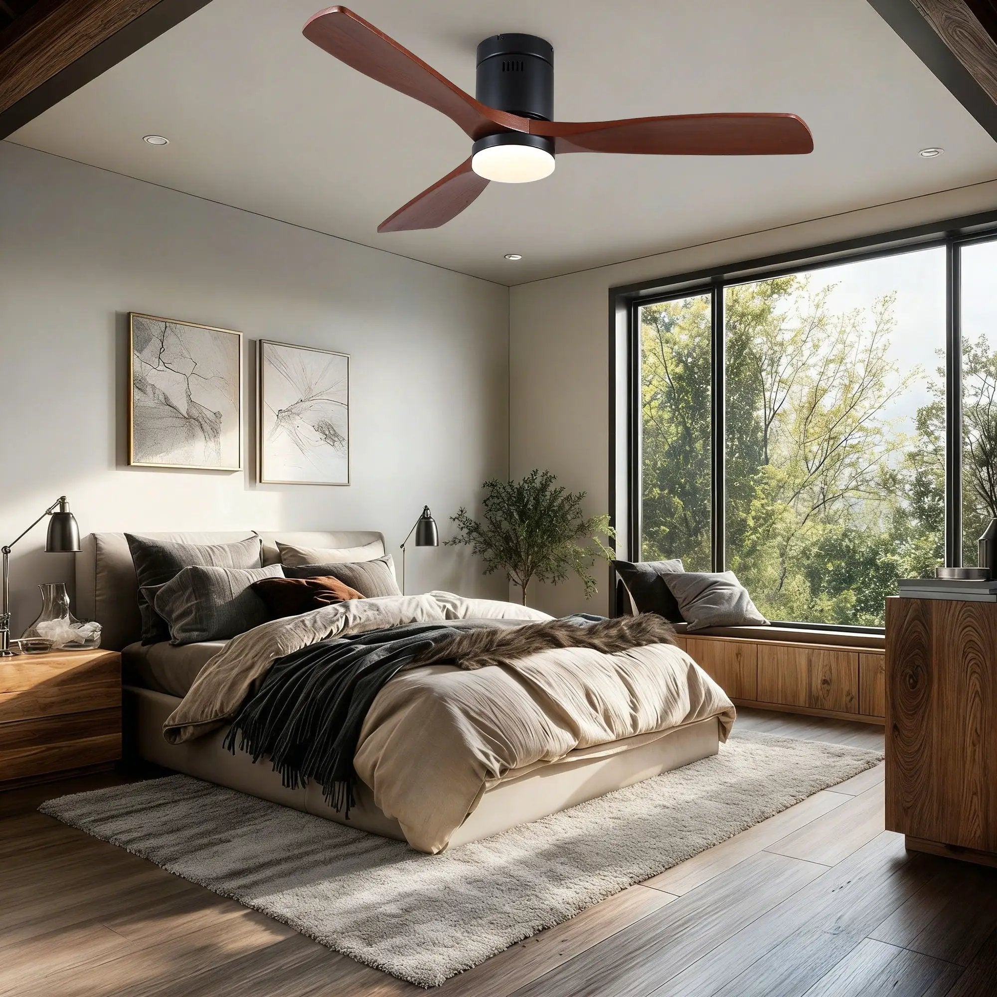 Low Profile Flush Mount Intergrated LED Ceiling Fan With Light And Silent Reversible Motor by HouseOfZazla