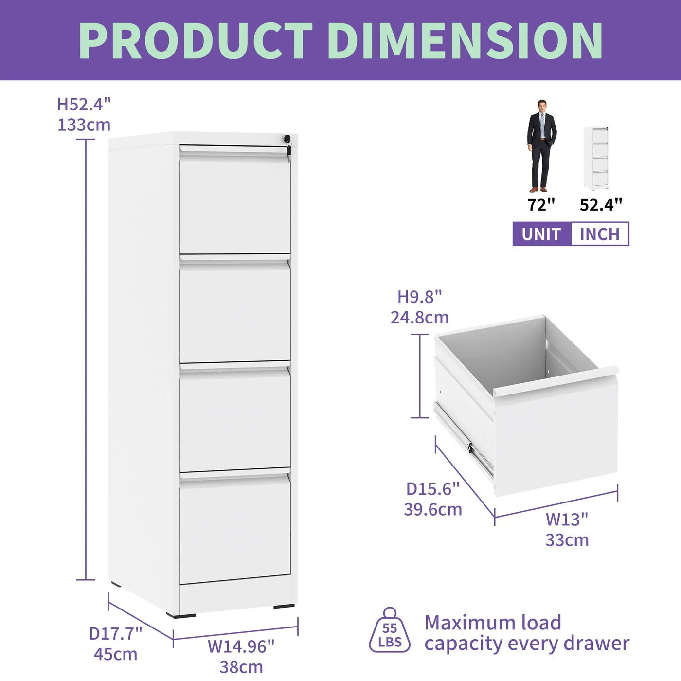 Steel Drawer Vertical File Cabinet With Lock For A4 Legal / Letter Size by HouseOfZazla