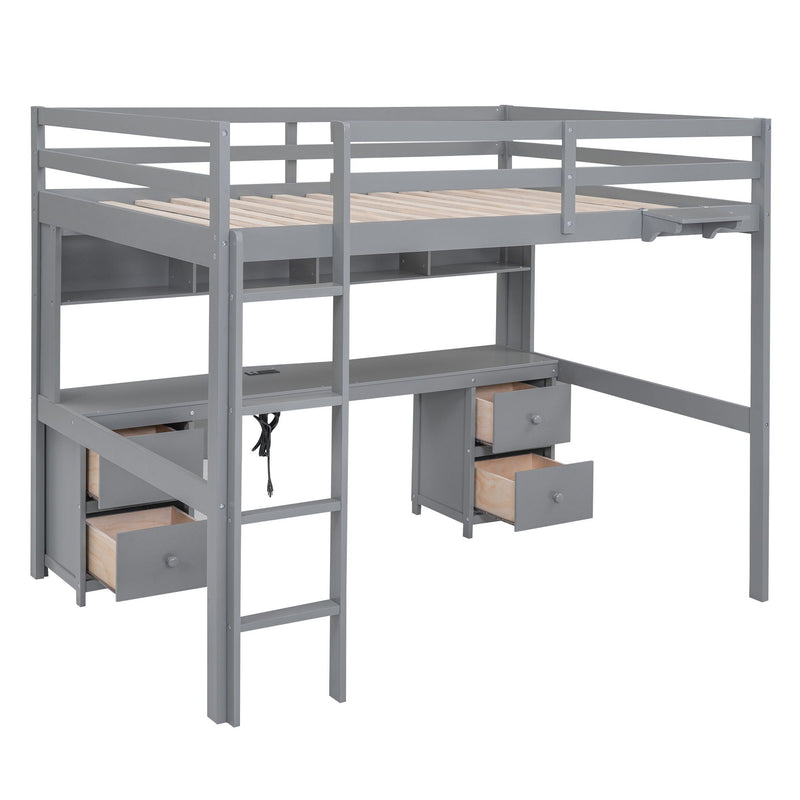 Loft Bed With Desk, Cabinets, Drawers, Charging Station And Bedside Tray by HouseOfZazla