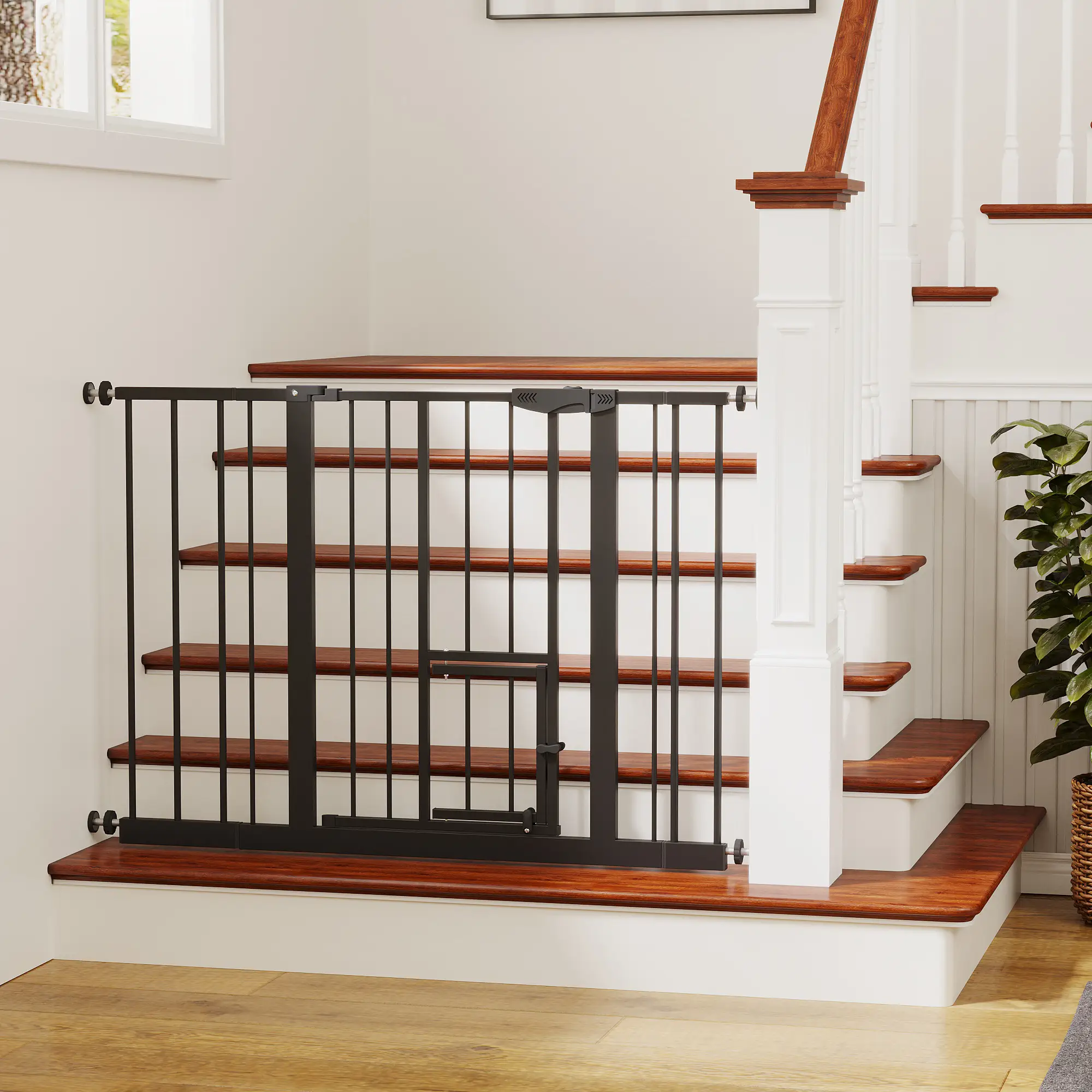 Baby Gate with Cat Door, 29.5-44.1" Metal Pet Door by HouseOfZazla