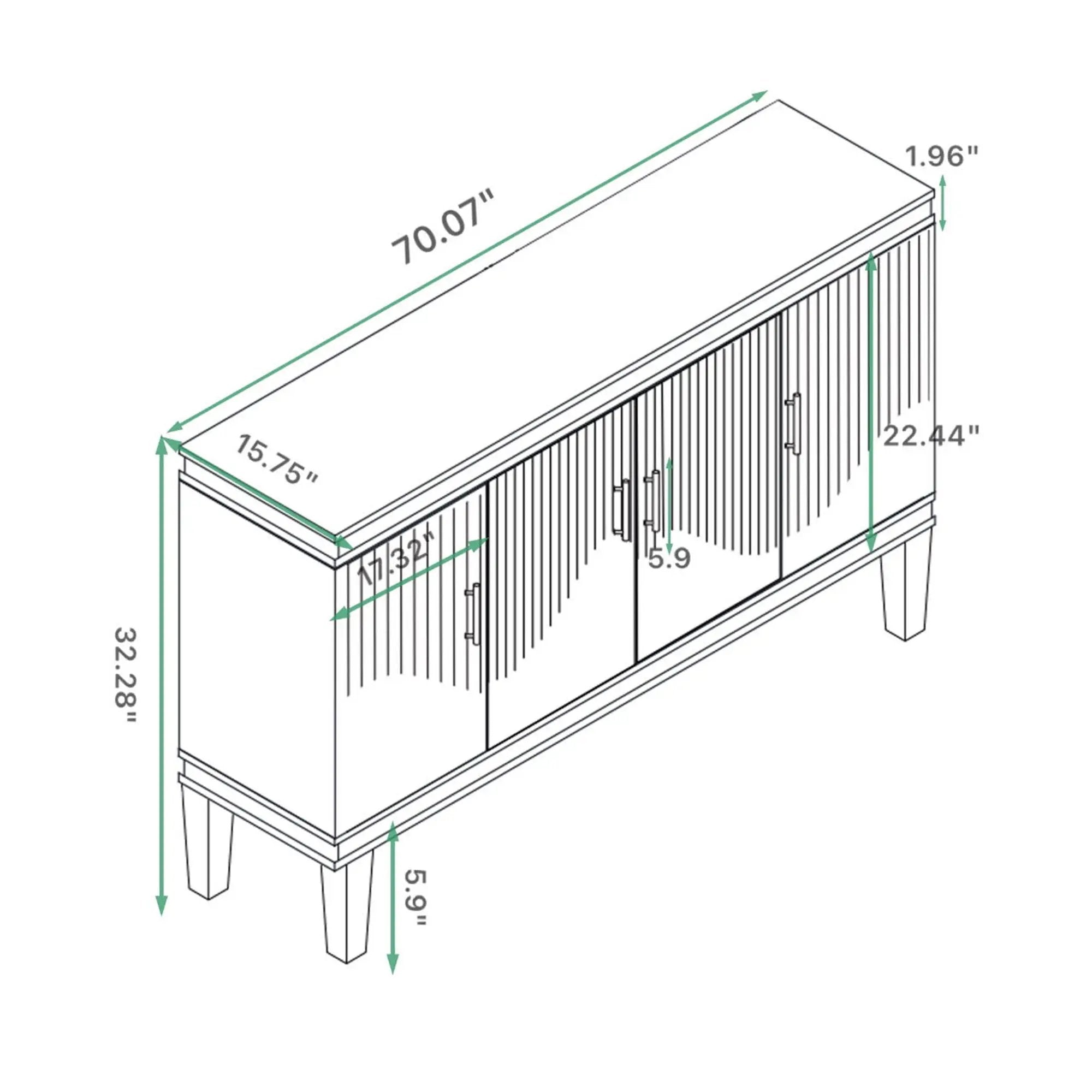 4 Door Cabinet With Adjustable Shelves, Large Storage For Living Room - Champagne by Unique Piece Furniture