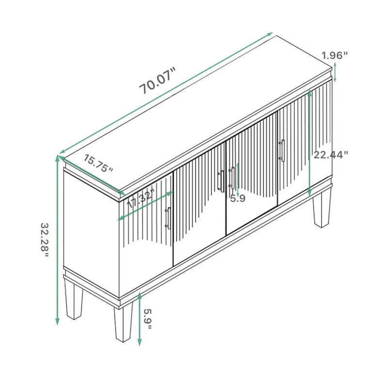4 Door Cabinet With Adjustable Shelves, Large Storage For Living Room - Champagne by Unique Piece Furniture