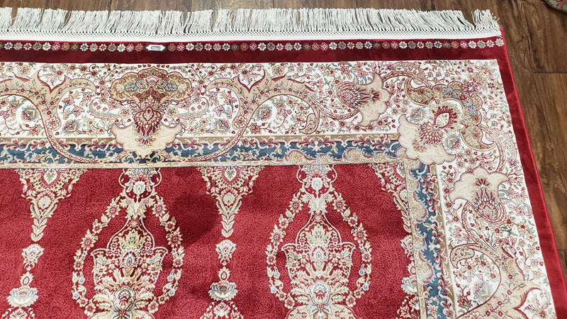 Dark Red Silk Carpet 5.3 x 7.6 ft, 5x8 Silk Rug, New Turkish Silk Carpet, Mint Condition, Beige & Red Area Rug, Bamboo Silk, High Quality by Jewel Rugs