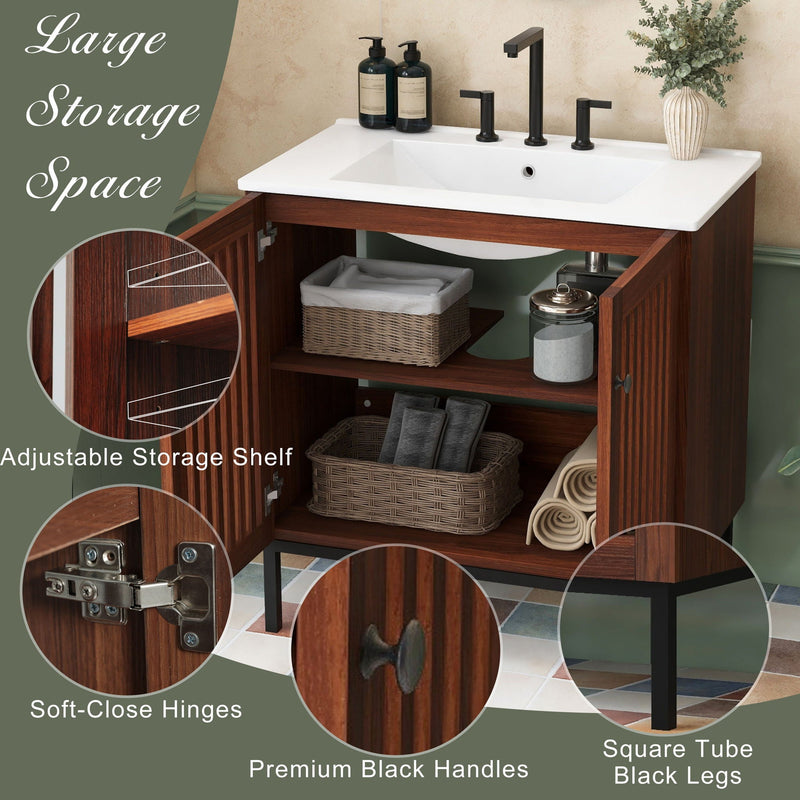 30" Vintage Bathroom Vanity With Ceramic Sink by HouseOfZazla